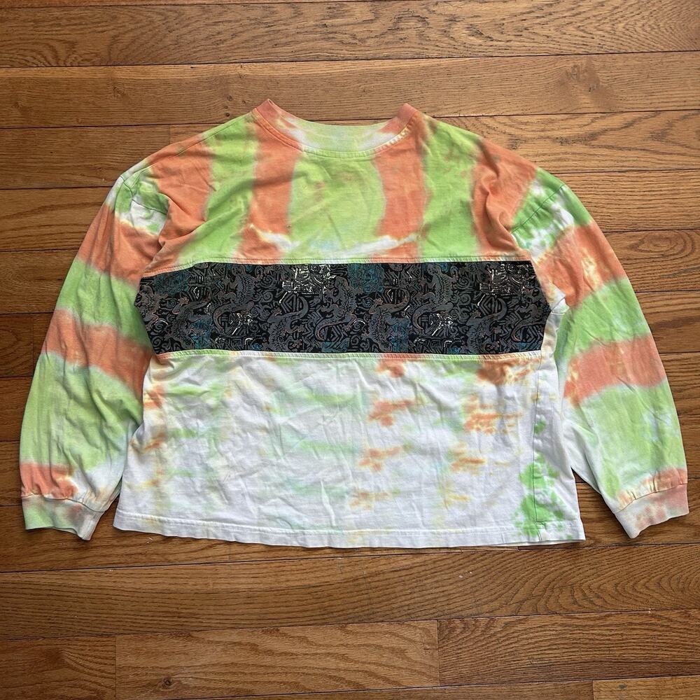 Vintage 90s Casual Boy Tie Dye Surf Surfer Long Sleeve Cropped Tee Shirt Small